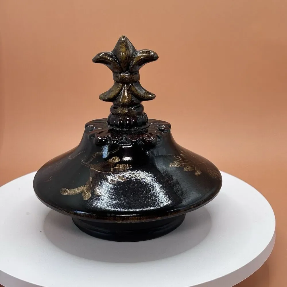 Decorative Black Lidded Urn Canister Gold Acorn Oak Leaf Harvest Decor 12